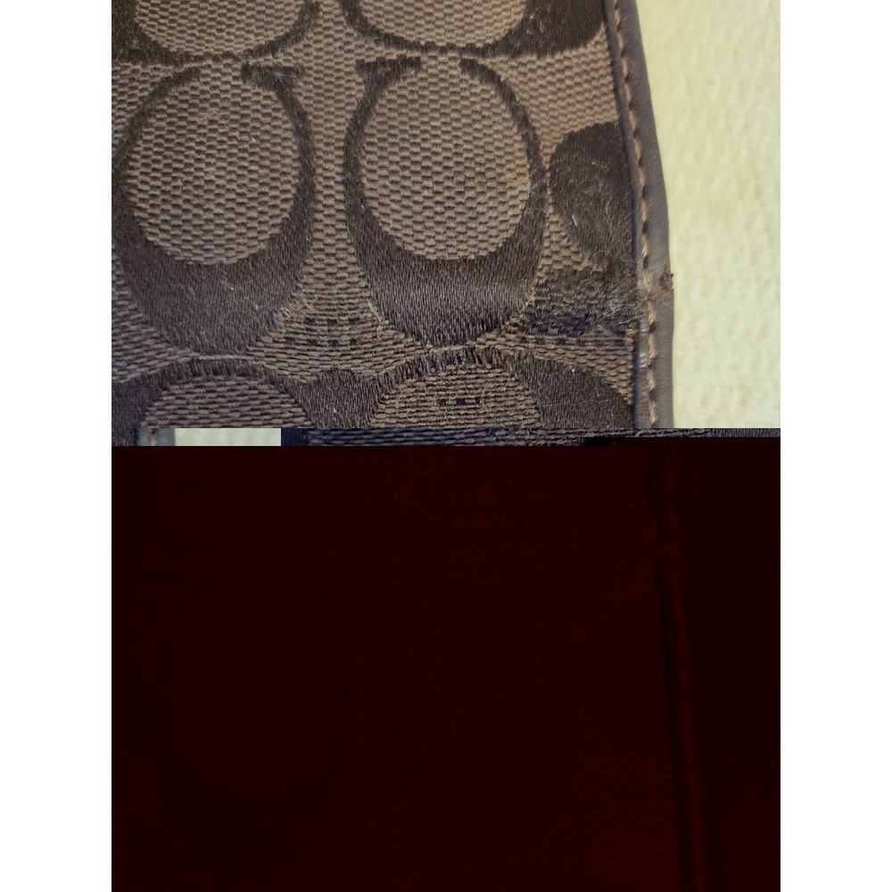 Coach Bleeker Signature Jacquard Trifold ID Wallet Dark Brown Gold Buckle - Picture 9 of 10